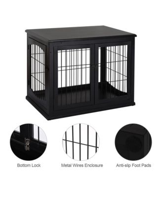 Small Dog Crate End Table – Black Pet Cage with Two Opening Sides & Lockable Door, Decorative Indoor Kennel