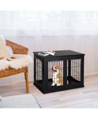 Small Dog Crate End Table – Black Pet Cage with Two Opening Sides & Lockable Door, Decorative Indoor Kennel