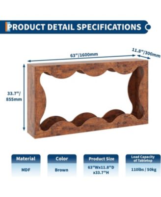 Slim Farmhouse Console Table for Entryway, 2-Tier Wood Scalloped Sofa Table with Storage Shelf