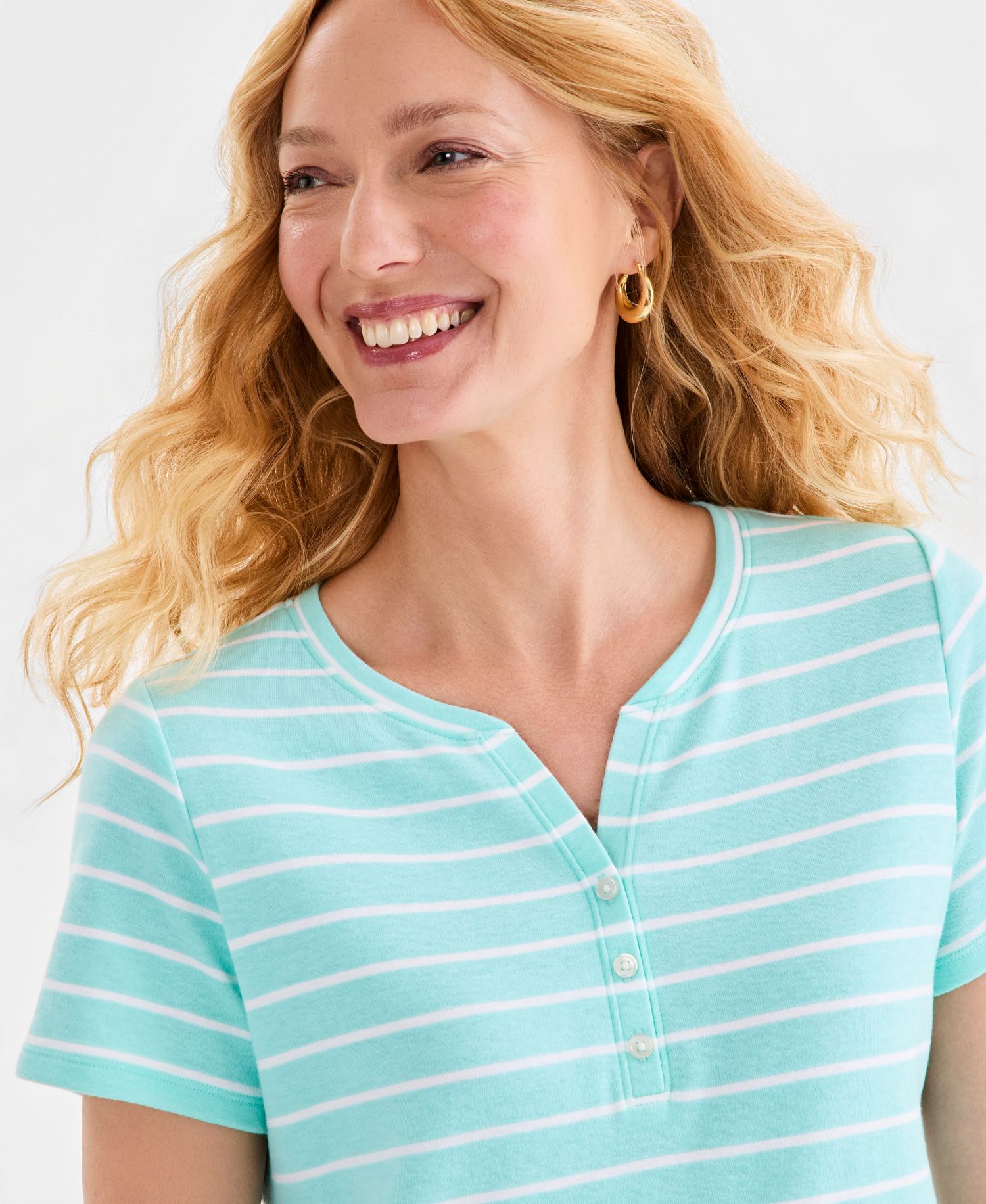 Petite Henley Neck Clover Stripe Top