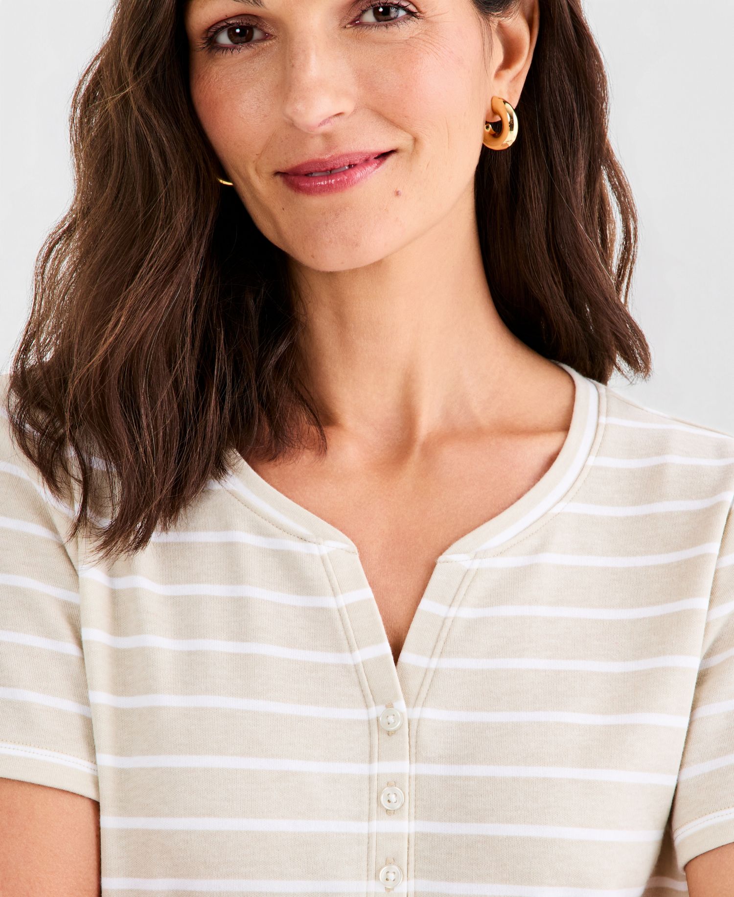 Petite Henley Neck Clover Stripe Top