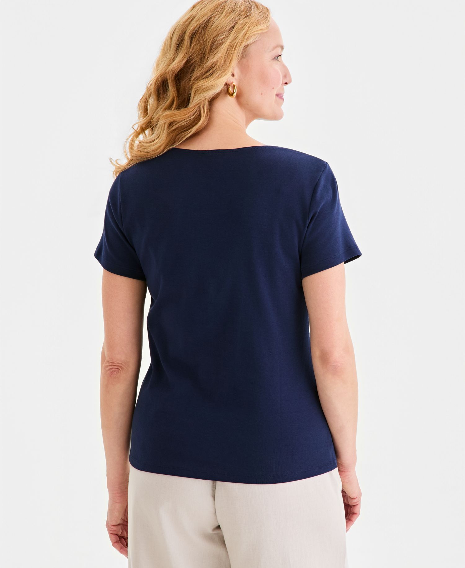 Petite Cotton Scoop-Neck Short-Sleeve Top