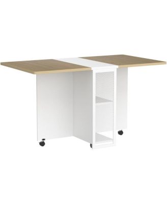 Folding Dining Table Drop Leaf Table for Small Spaces, Versatile Collapsible Dinner Kitchen Office Table with 2 Storage Racks