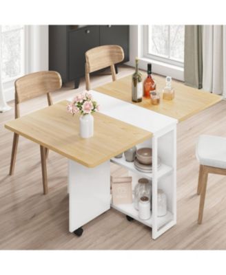 Folding Dining Table Drop Leaf Table for Small Spaces, Versatile Collapsible Dinner Kitchen Office Table with 2 Storage Racks