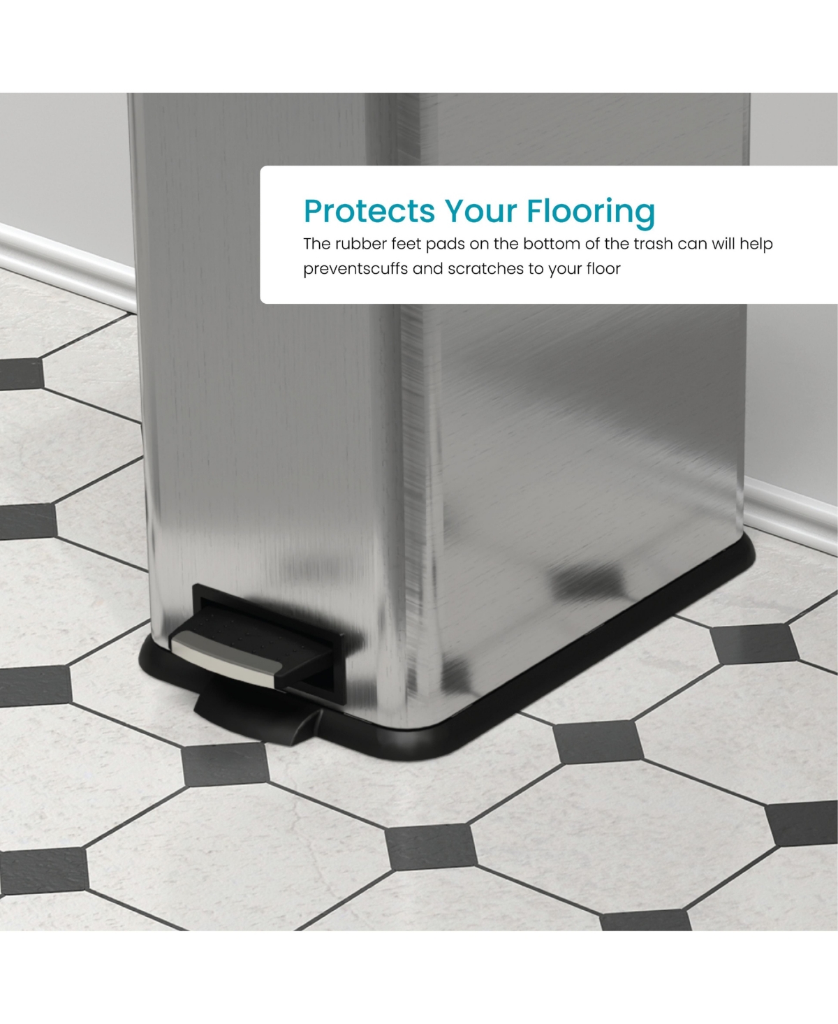 Home Zone Living 4 Gallon Slim Stainless Steel Kitchen Trash Can with Step Pedal and Soft Close Lid