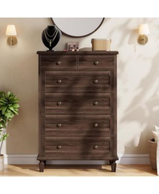 Vintage 6-Drawer Dresser, Tall Wooden Chest with Tapered Legs, Retro Storage Cabinet for Bedroom, Living Room