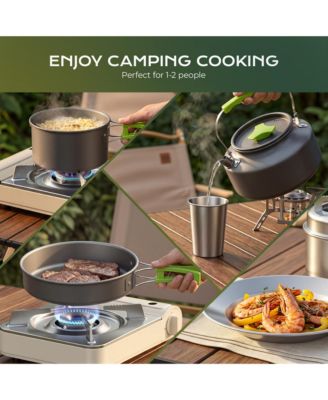 20 Piece Camping Cookware Mess Kit with Kettle Pots Pan Plates Cups and Cutlery for 1 to 2 People
