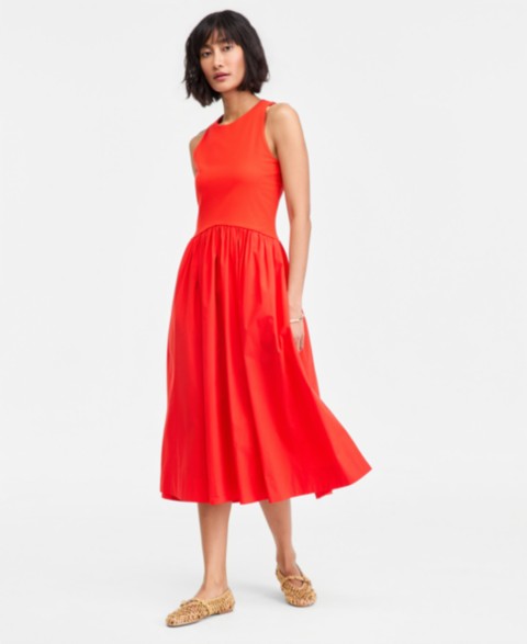 Женские платья On 34th Women's Curved-Waist Mixed-Media Midi Dress