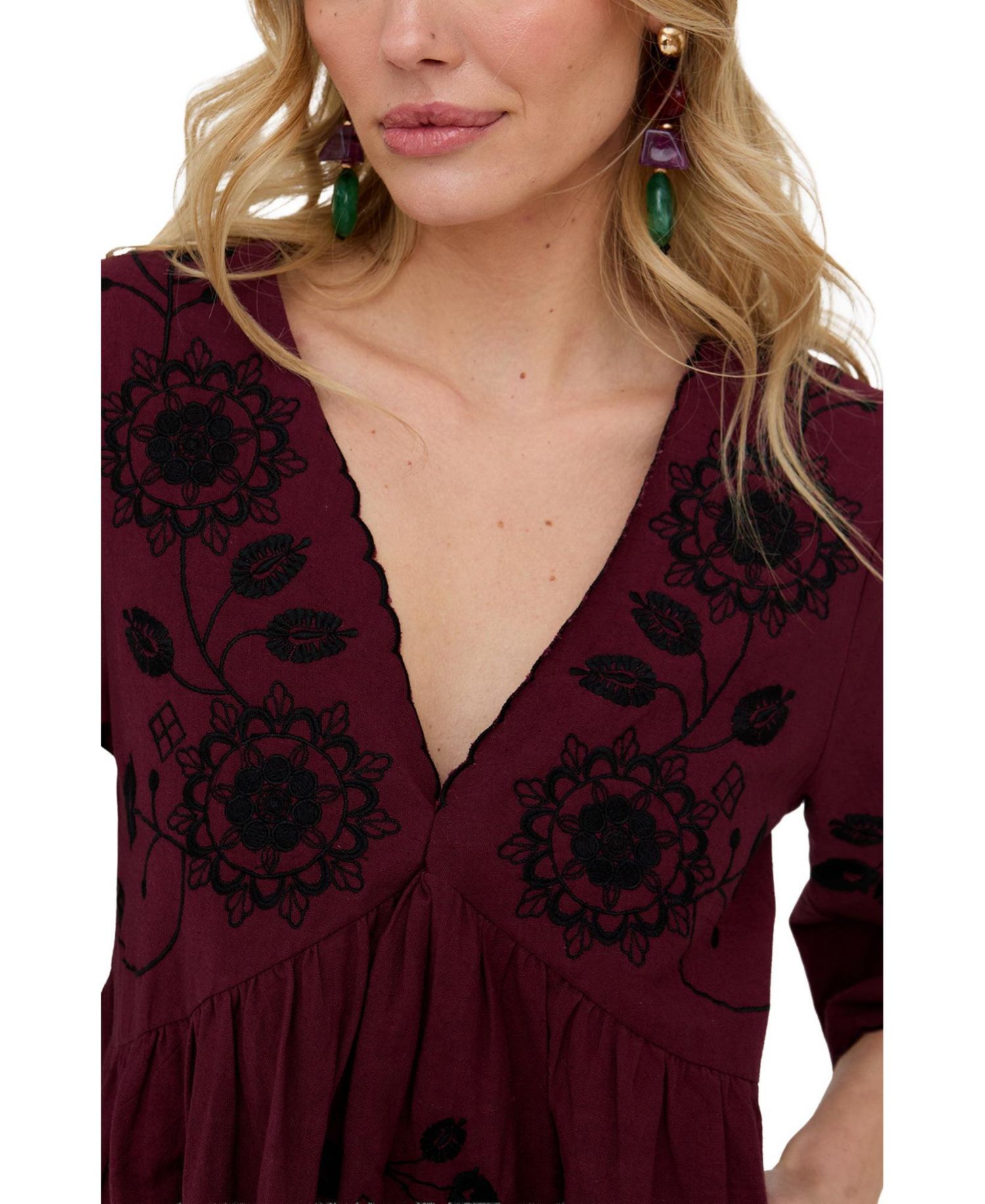 Women's Arabella V- Neck Embroidered Mini Dress