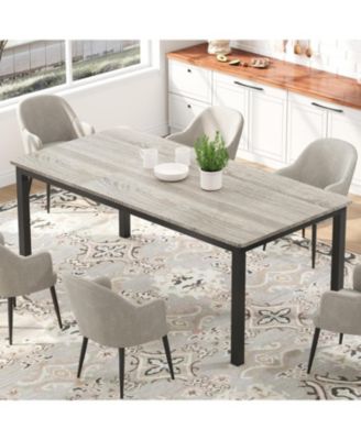 Industrial Modern Dining Table for 6-8, Large Rectangular Table, Metal Legs, Extendable, Family Room