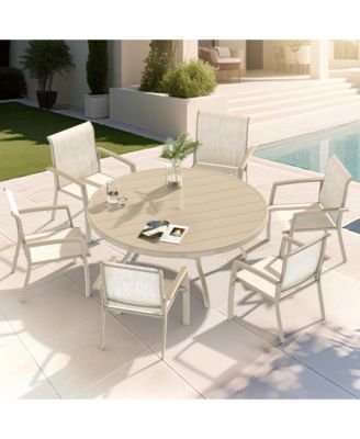 2-Piece Stackable Outdoor Dining Chairs, Metal Frame with E-Coating, Textilene All-Weather Patio Chairs, Sandstone