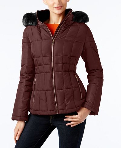Calvin Klein Faux-Fur-Trim Hooded Water-Resistant Puffer Coat - Coats ...