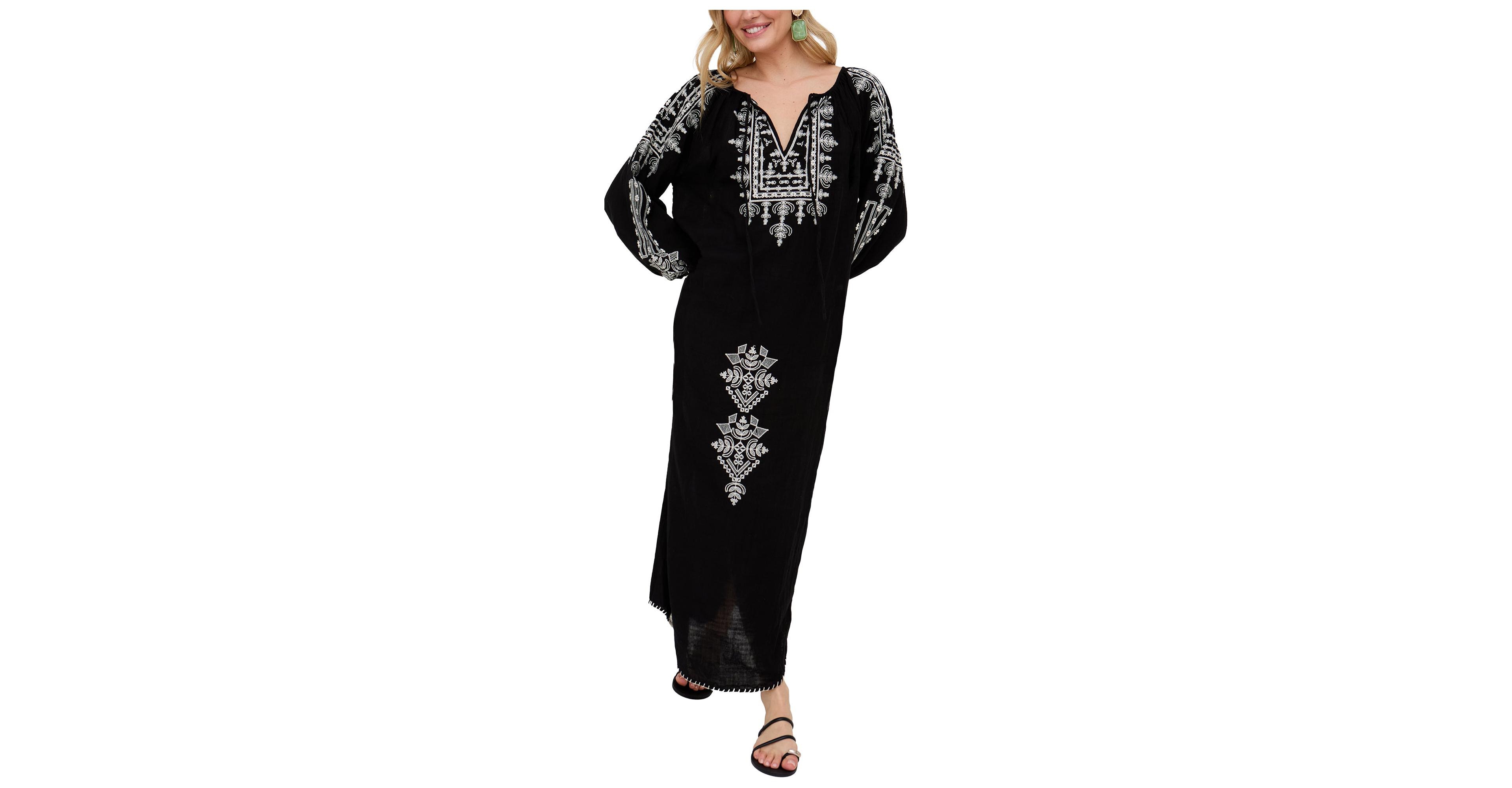 Raffya Women's Aurelia Kaftan Style Embroidered Maxi Dress