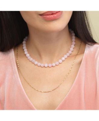 Rose Quartz Knotted Bead Necklace 14K Gold