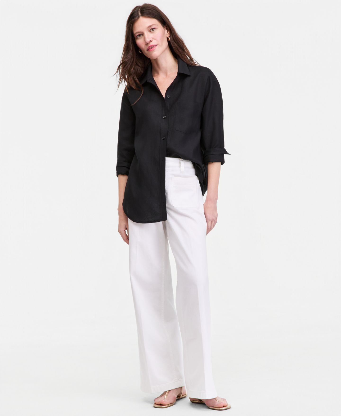Женская рубашка On 34th Linen-Blend Relaxed Oversized Button-Down, цвет: Глубокий чёрный — фото 3