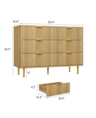 Fluted 6-Drawer Dresser, 39.4" Wide Modern Wooden Chest with Metal Handles, Large Storage Organizer for Bedroom, Living Room, Hallway