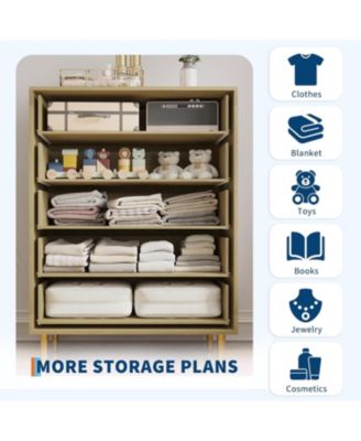 Farmhouse 5-Drawer Dresser, 44" Tall Rustic Wooden Chest with Bar Handles, Large Drawer Organizer for Bedroom, Living Room, Hallway