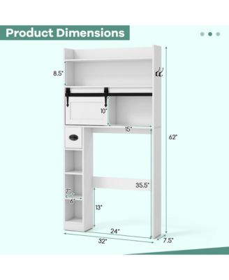 Over The Toilet Storage Cabinet w/ Sliding Barn Door Adjustable Shelves 2 Hooks