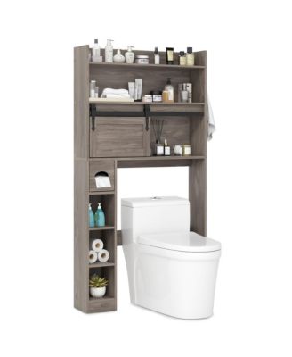 Over The Toilet Storage Cabinet w/ Sliding Barn Door Adjustable Shelves 2 Hooks