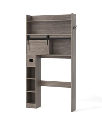 Over The Toilet Storage Cabinet w/ Sliding Barn Door Adjustable Shelves 2 Hooks
