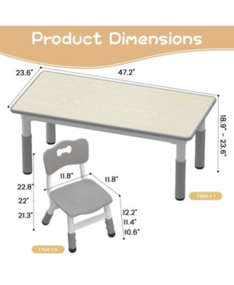 Kids Table and 6 Chairs Set, Height Adjustable Toddler Table and Chair Set, Graffiti Desktop