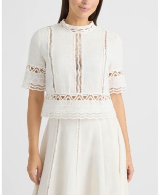 Women's Cotton Crosshatch Top with Crochet Applique