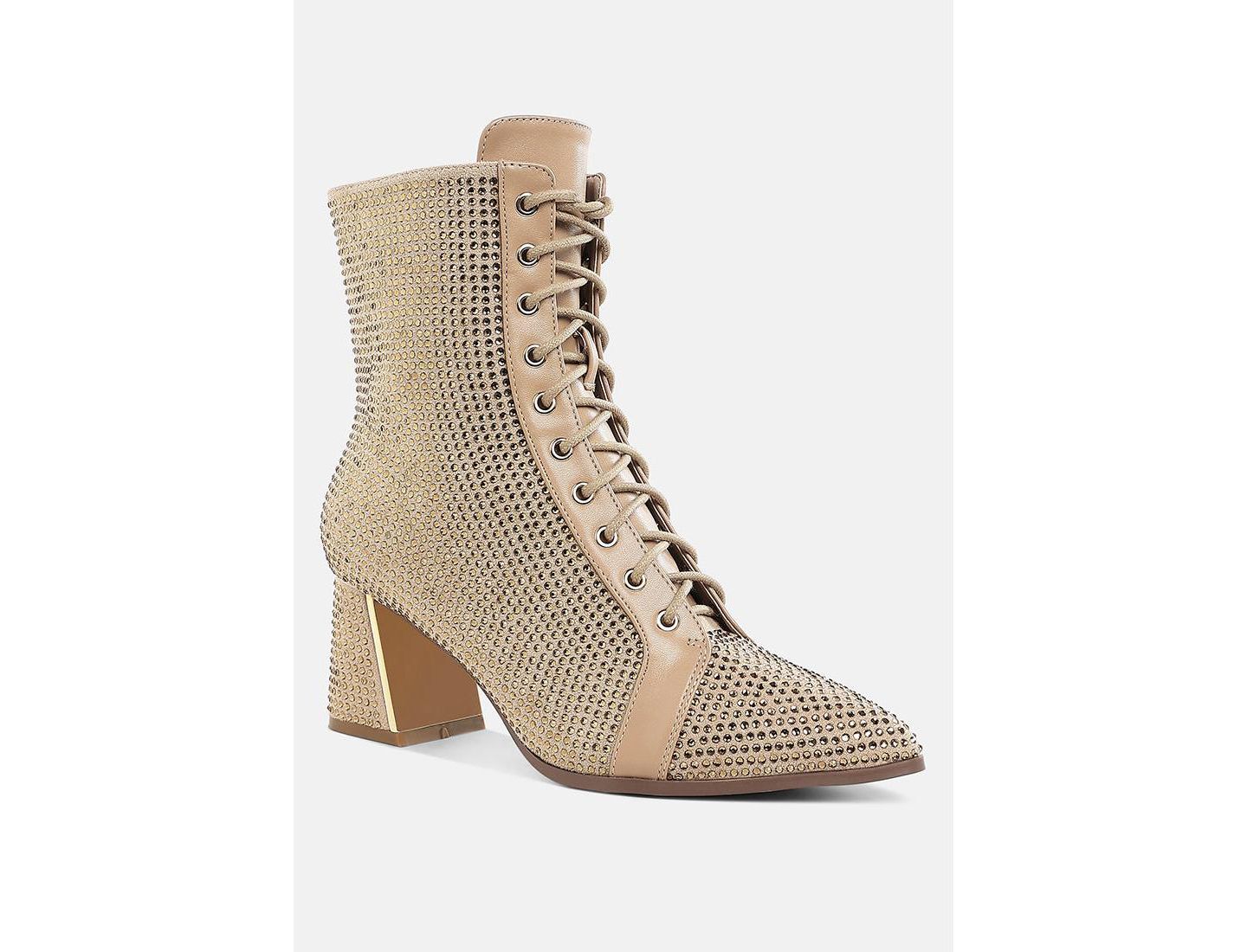 Женские ботинки London Rag Calla Rhinestone Embellished Ankle, цвет: Бежевый — фото 1