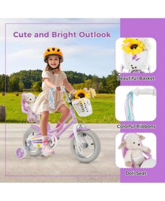 12 Inch Girls Bike Kids Bicycle with Doll Seat and Streamers for Children 3-4 Years Old