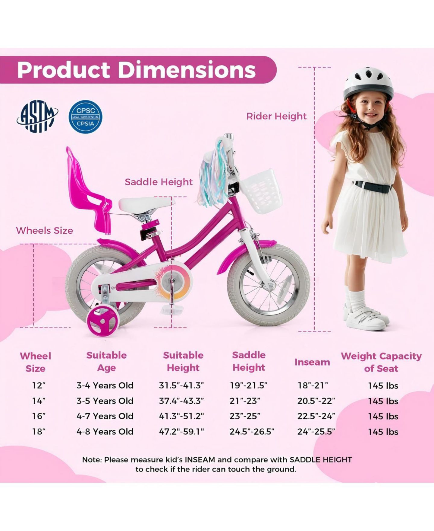 Детская игрушка HONGGE 12-Inch Kids Bike with Removable Training Wheels and Dual Brakes, Ages 3-8, цвет: Розовый — фото 3
