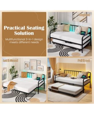 Adjustable Metal Daybed with Charging Station and LED Light