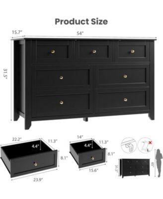 7 Drawer Dresser for Bedroom, 54" Wide Large Dresser with Deep Drawers & Metal Knobs, Modern Wooden Chests of Drawers for Entryway