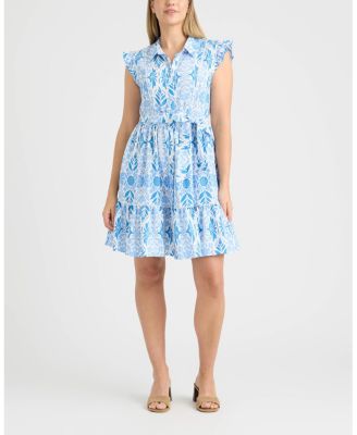 Women's Belted Ruffle Sleeve Tiered Dress