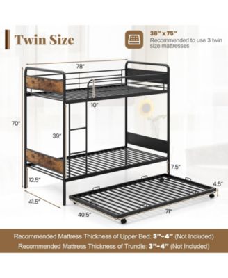 Twin Over Twin Metal Bunk Bed with Trundle, Ladder & Full Length Guardrails