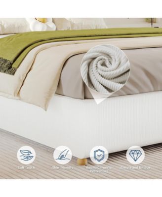 Cloud Bed Frame, Corduroy Low Bed Frame Without Headboard, Thick Fabric Upholstered Platform Bed, Solid Wood Legs, No Box Spring Needed