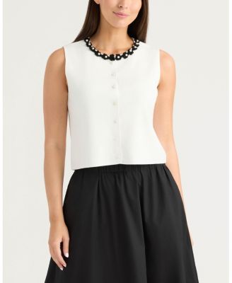 Women's Knit Vest with Beaded Crochet Trims