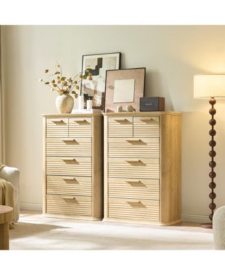 Modern 6 Drawer Dresser 45 Tall with Curved Profile Wood Fluted Chest for Bedroom Living Room Entryway