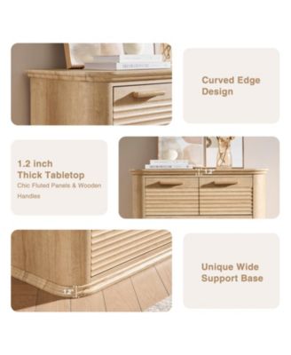 Modern 6 Drawer Dresser 45 Tall with Curved Profile Wood Fluted Chest for Bedroom Living Room Entryway