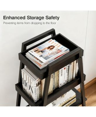 Ladder Shelf 4 Tier Wood Metal Frame Bookshelf Display Plant Stand Storage