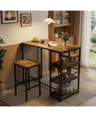 Counter Height Dining Table Set with Storage & 2 Bar Stools, 3-Piece Wooden Kitchen Table for Small Spaces