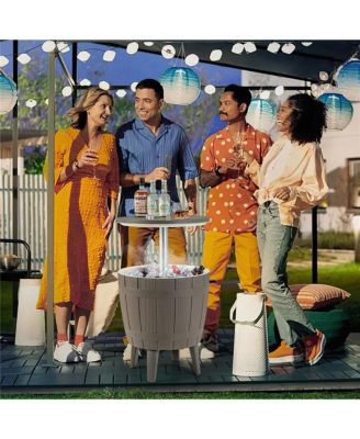 10 Gallon Cooler Bar Table w/ Telescopic Tabletop 3-in-1 Coffee Table Ice Bucket