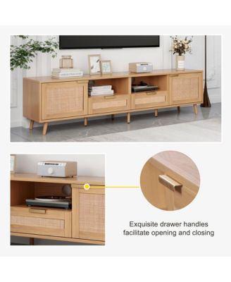 Farmhouse Storage Cabinet With Rattan TV Stand