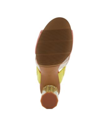 Women's Embroidery Pumps and Heels - Geometric Design, Adjustable Ankle Strap, Transparent Cylindrical Heel