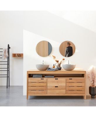 Solid teak wood vanity cabinet wash-stand counterdesign drawers bathroom