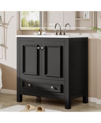 30" Modern Bathroom Vanity with Sink, Bathroom Sink Cabinet with 2 Doors and 1 Drawer, Solid Wooden Frame