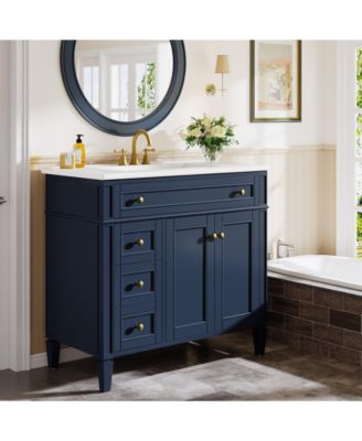 Modern Bathroom Vanity with Sink, Freestanding Vanity Cabinet with 3 Drawers, Storage Cabinet & Ceramic Undermount Basin