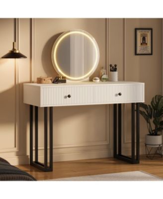Modern Vanity Desk with LED Mirror & Lights - 2-Drawer Makeup Vanity for Bedroom