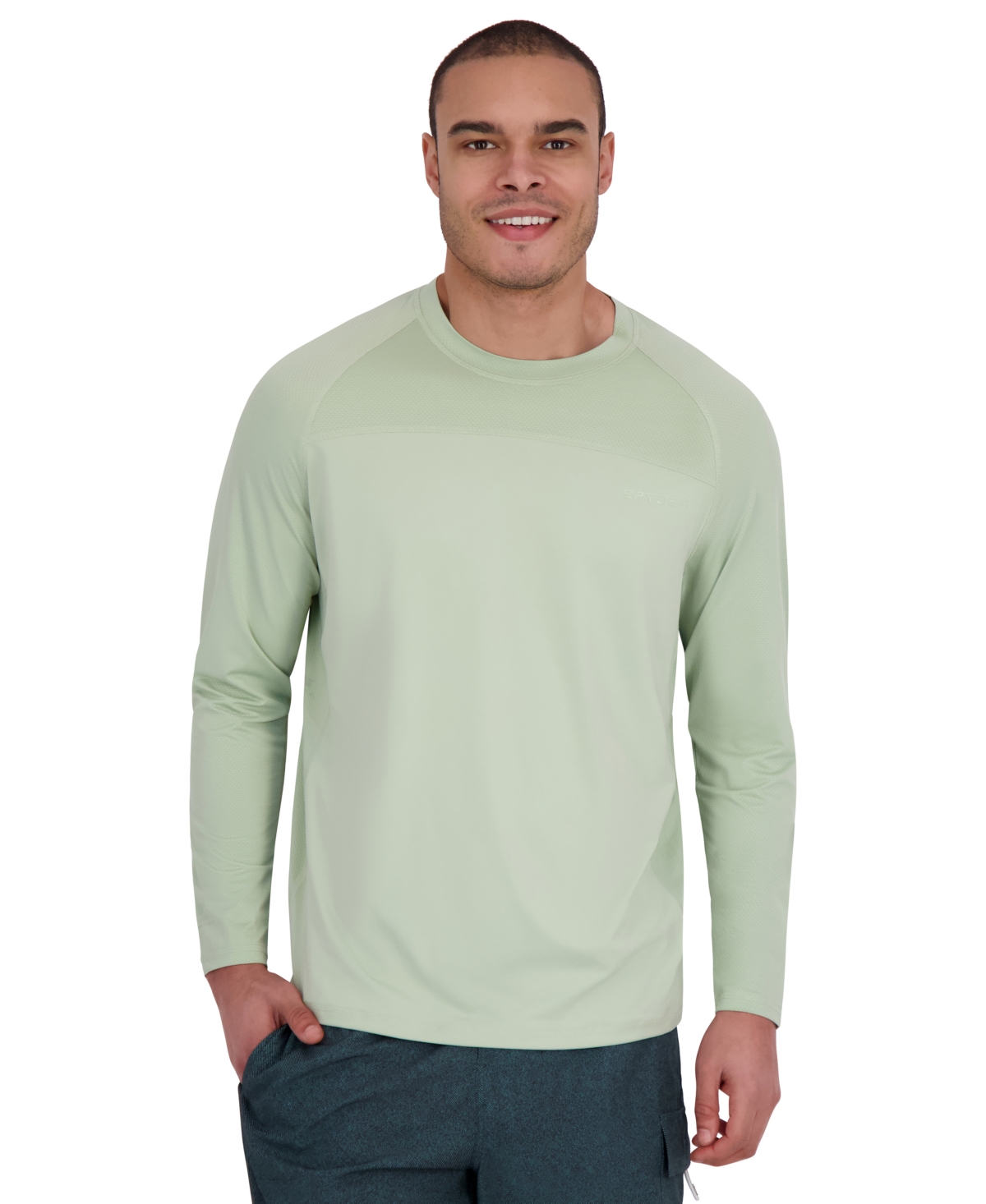 Spyder Men's Textured Panel Long -Sleeve Upf 50+ Rashguard - Laurel Green