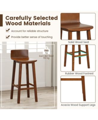 Set of 2 Wooden Bar Stools 29 Inch with Back and Seat