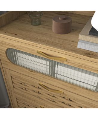 Modern 6 Drawer Dresser Engineered Wood Cabinet Handle Free for Bedroom Living Room Closet