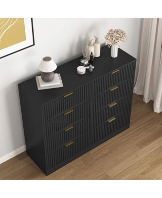 Modern 8 Drawer Dresser 47.2-Inch-Wide Wood with Gold Handles for Bedroom Living Room